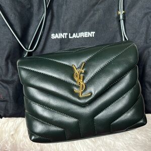 Saint Laurent Green Quilted Leather Shoulder Bag with Gold YSL